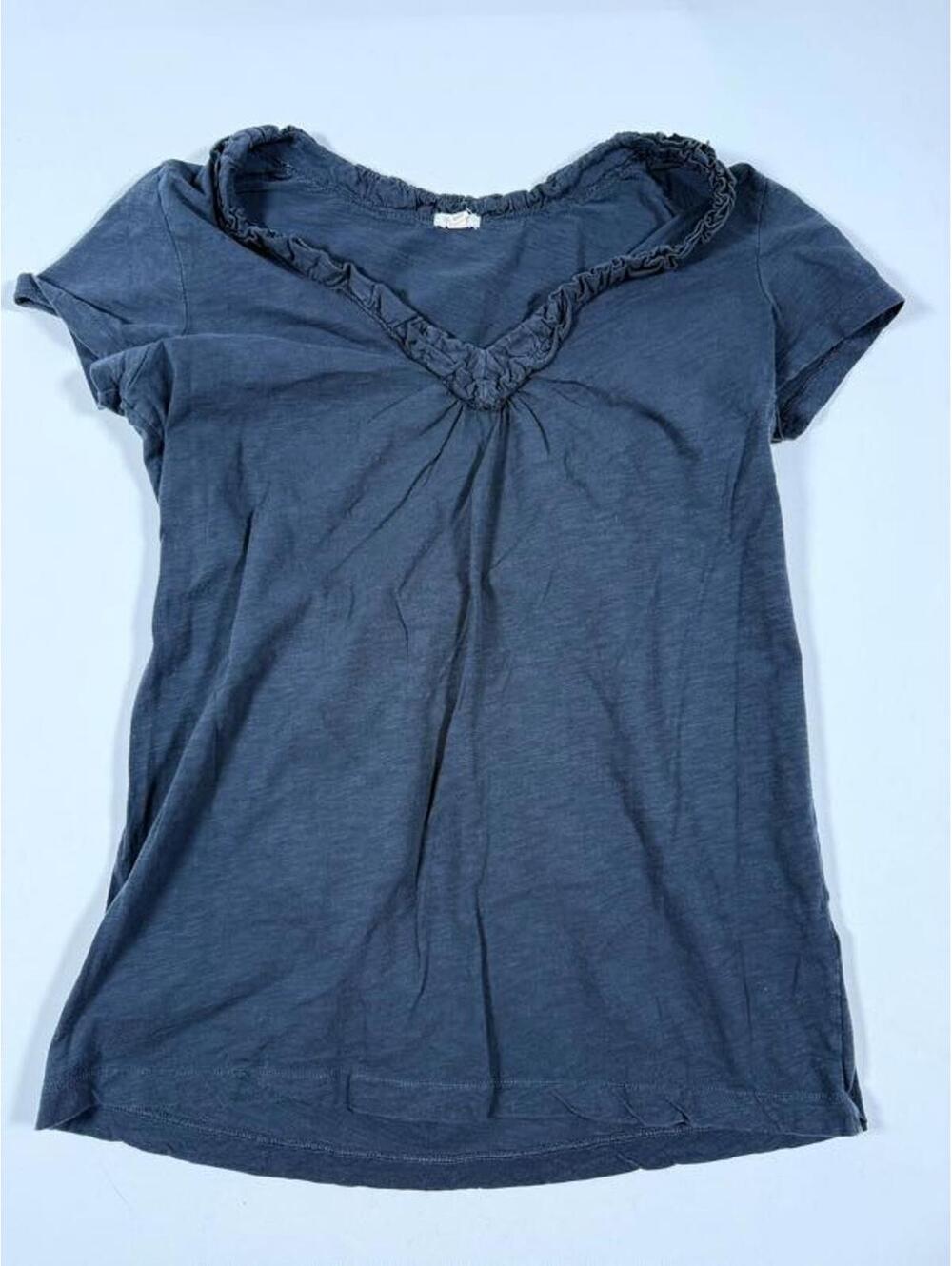 J.Crew Women's Navy Short Sleeve Ruffle Neck Top XS